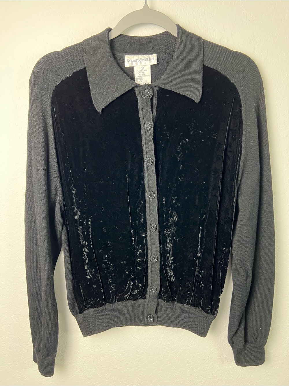 Robert Scott Ltd Vintage Velvet Beaded Button Cardigan Formal Evening Party